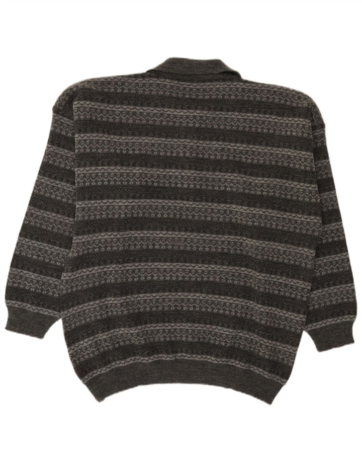 Vintage herre polo hals sweater stor grå stribet
