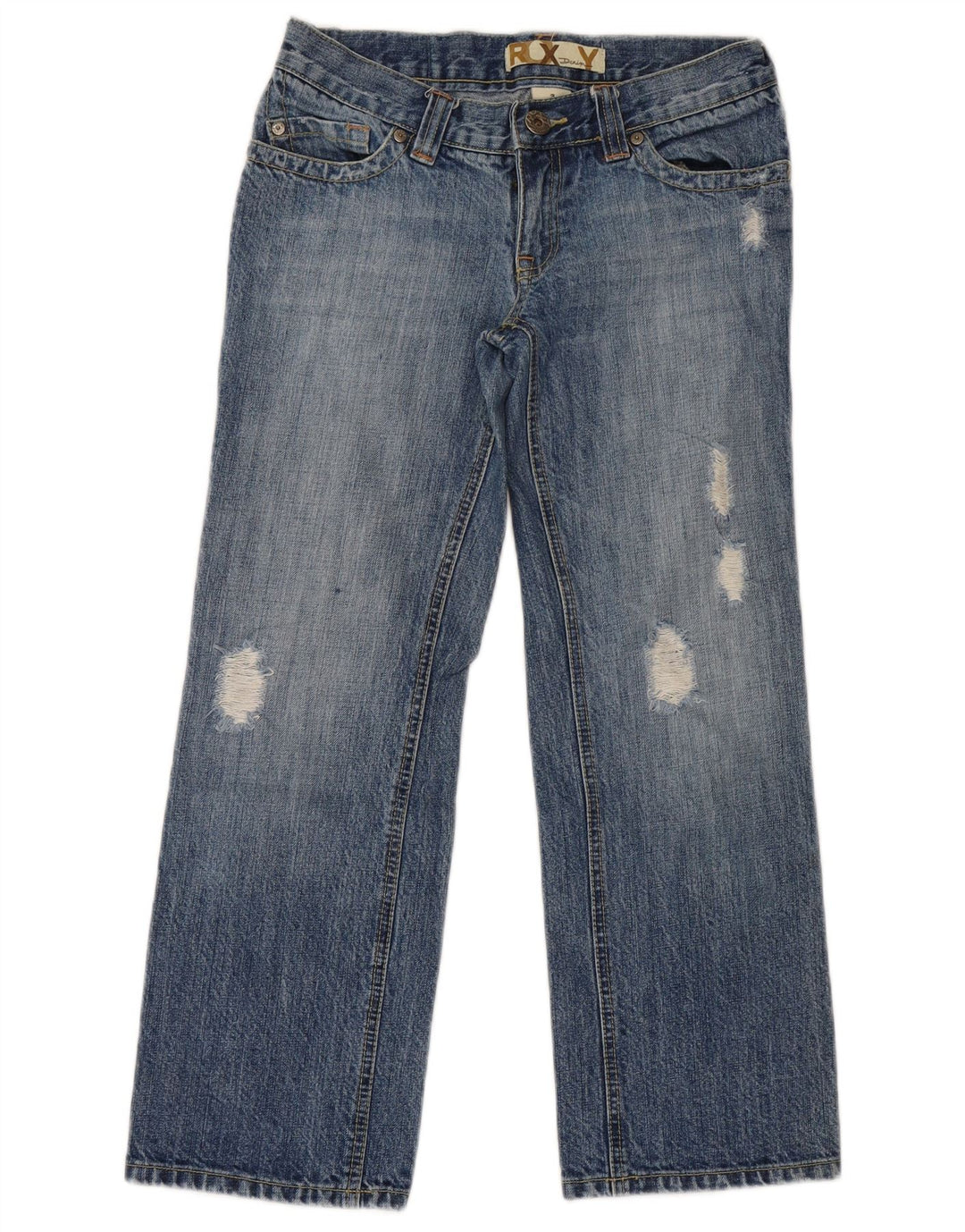 Roxy Dame Lavtalje Distressed Straight Jeans US 3 Small W29 L27 Blue