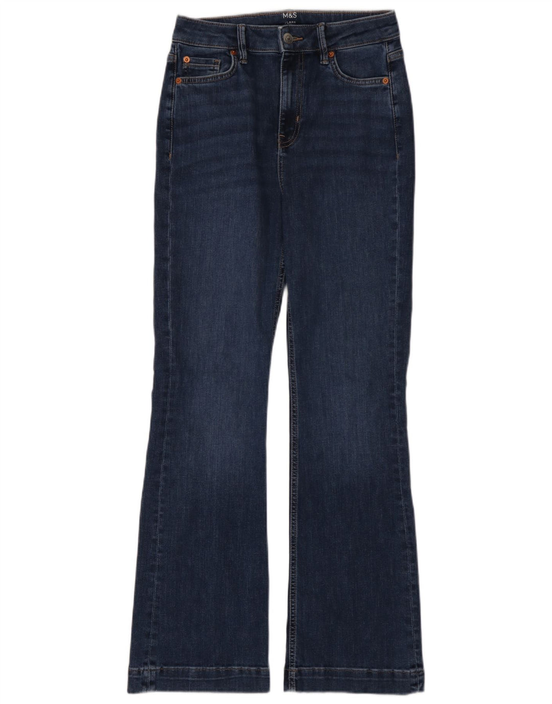 Marks & Spencer Dame Flared Jeans UK 10 Small W28 L31 Blue Cotton
