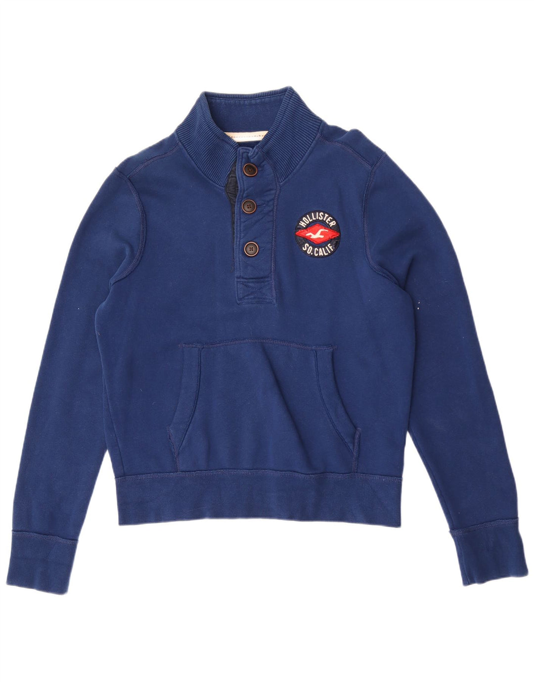 Hollister Herre Button Neck Sweatshirt Jumper Stor Blå Bomuld