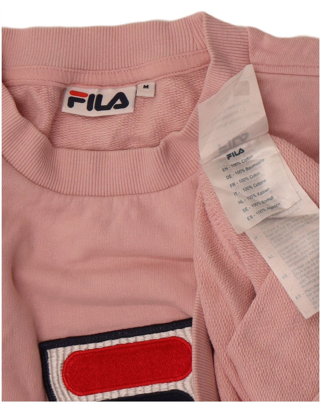 Fila Dame Grafisk Sweatshirt Jumper UK 14 Medium Pink Bomuld