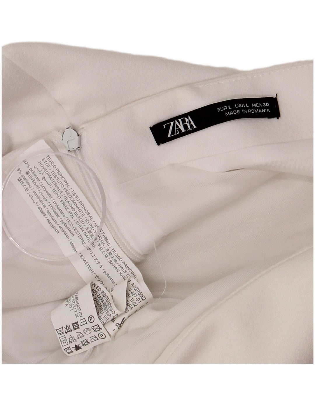 Zara Dame Mini Nederdel Large W30 Hvid Polyester