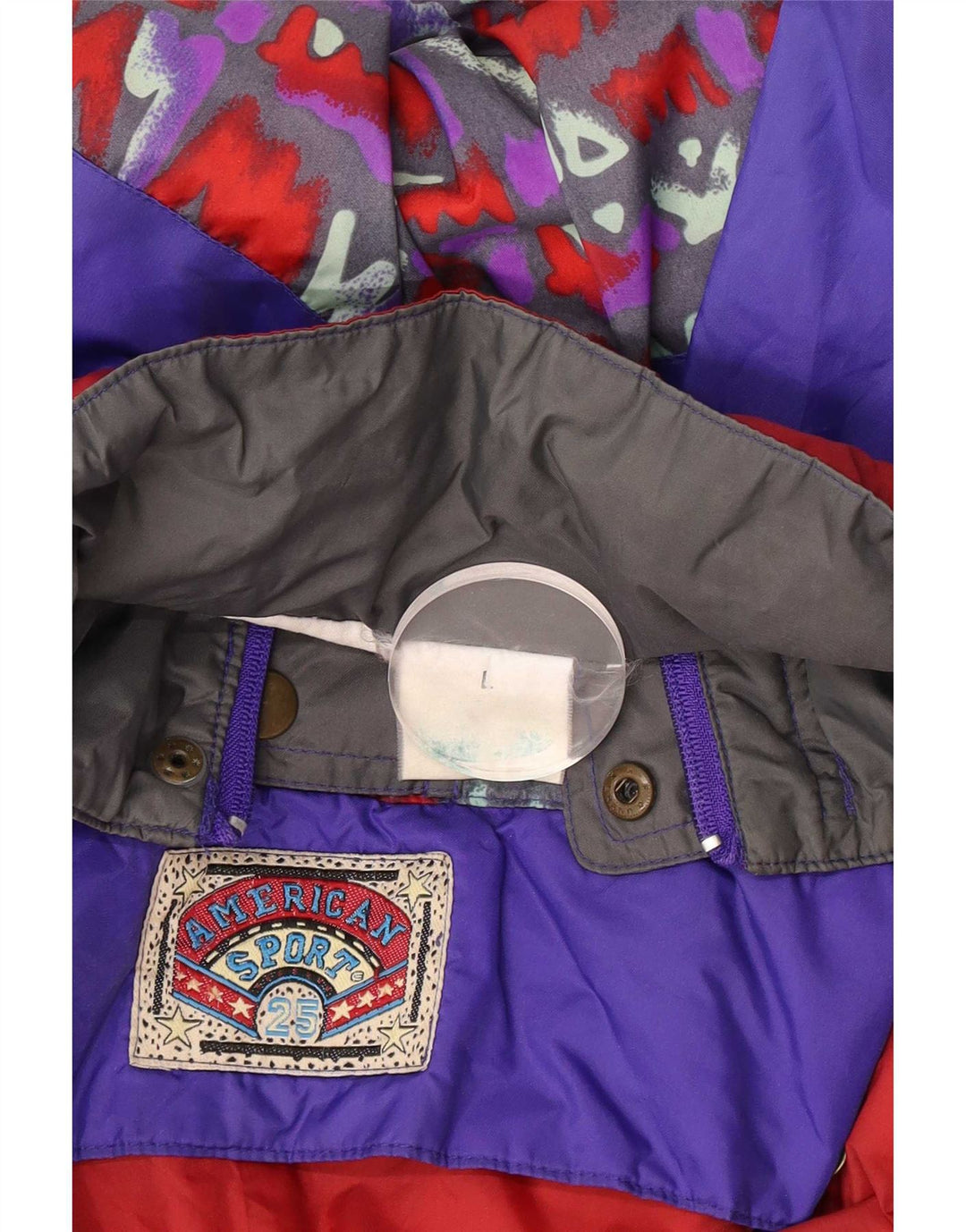 Vintage Herre Hættejakke Anorak UK 40 Stor Rød Colourblock Polyamid