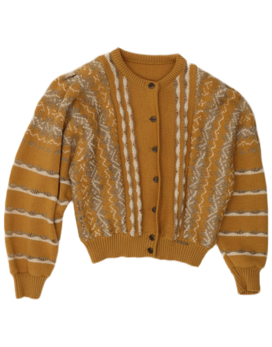 Geiger Womens Crop Cardigan Sweater UK 14 Mellem gul stribet uld