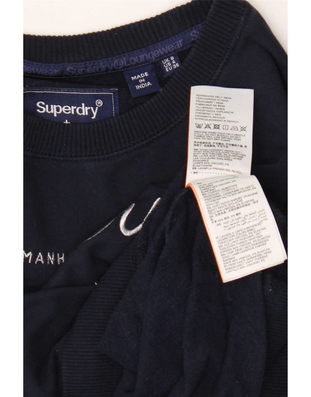 Superdry Graphic Sweatshirt Jumper UK 8 Small Navy Blue Viscose