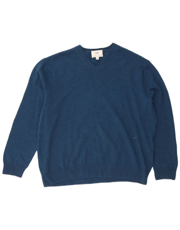 Marks & Spencer Herre V-hals sweater 3XL Blå Uld
