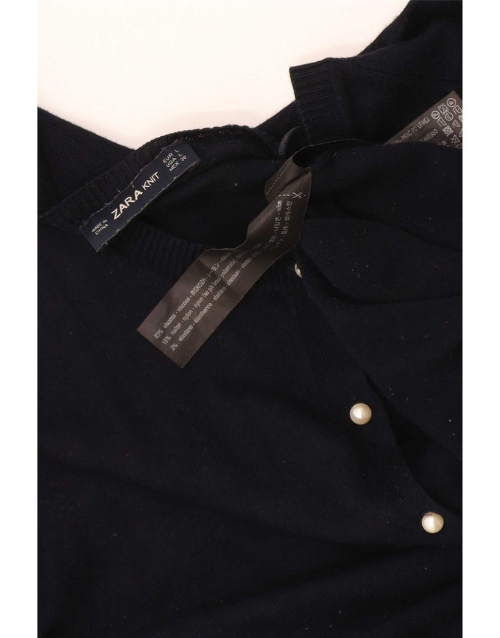 Zara Dame Cardigan Sweater UK 14 Large Navy Blue Viscose