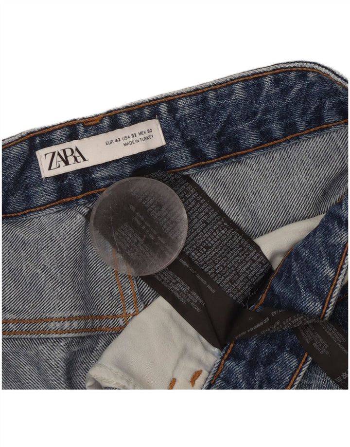 Zara Womens Distressed Denim Shorts EU 42 Large W32 Blue Cotton