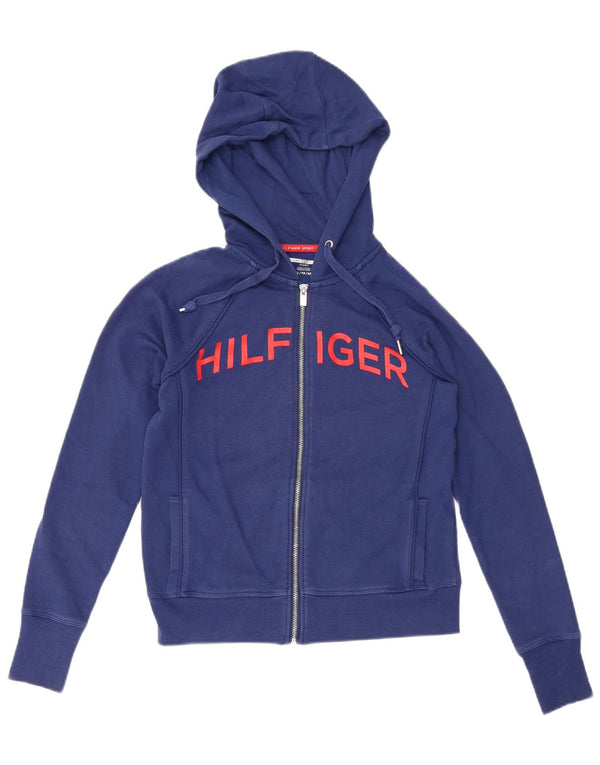 Tommy Hilfiger Dame Grafisk Hættetrøje Sweater med lynlås UK 6 XS Marineblå Bomuld