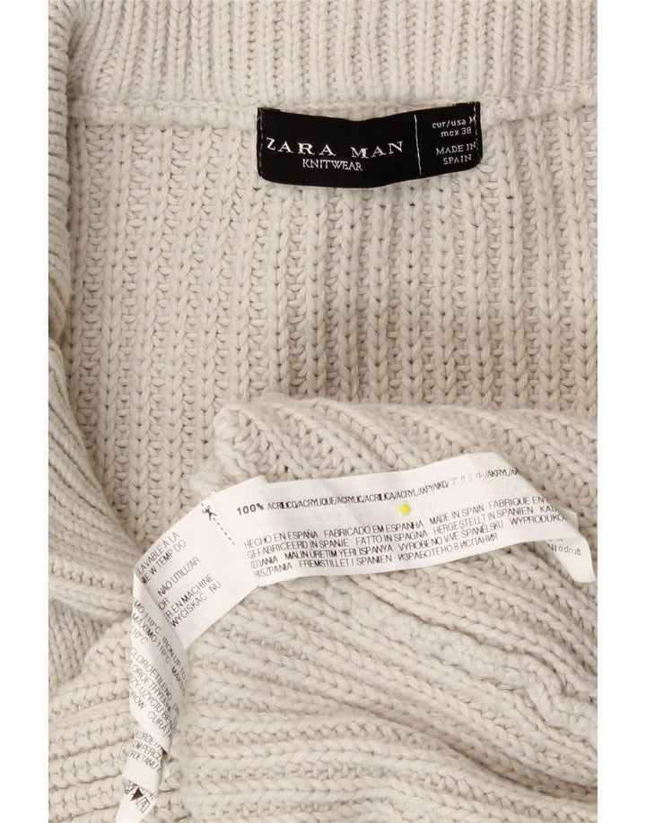 Zara Herre Duffle Buttons Cardigan Sweater Medium Off White Akryl