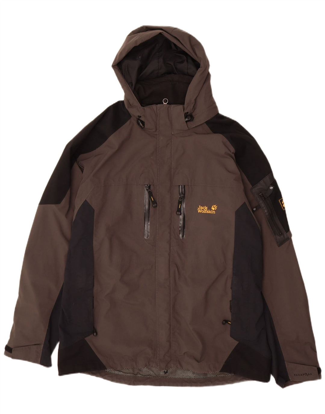 Jack Wolfskin Regnjakke til mænd UK 40/42 Stor grå farveblok polyamid