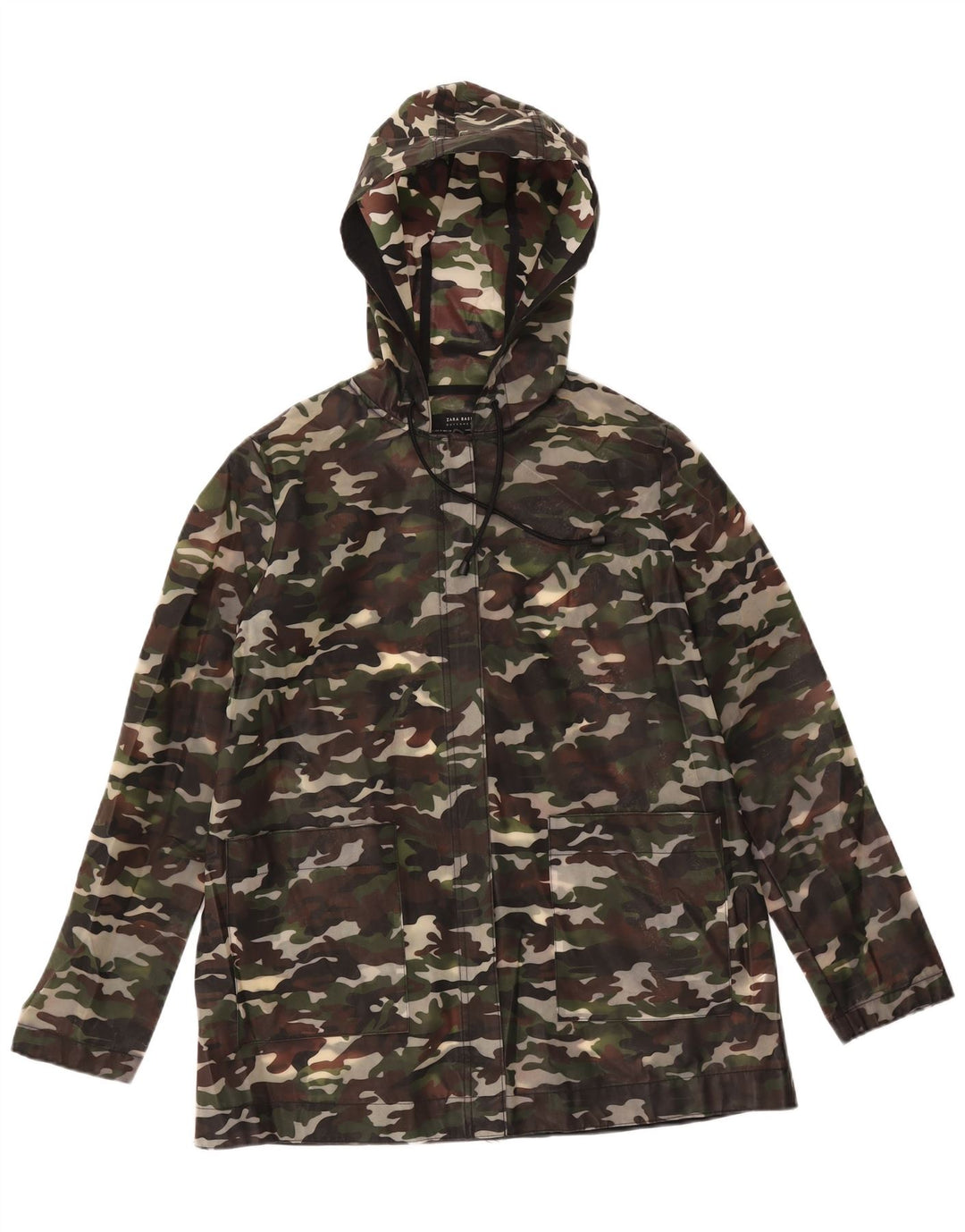 ZARA Militærjakke med hætte til kvinder UK 14 Medium Khaki Camouflage