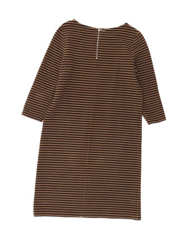 LAURA ASHLEY Dame 3/4 ærmet Shift Dress UK 12 Medium Beige stribet