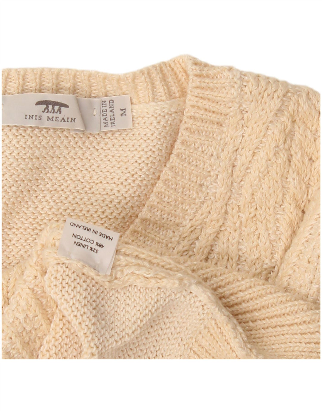 Inis Meain Dame V-hals sweater UK 14 Medium Beige Argyle/Diamond