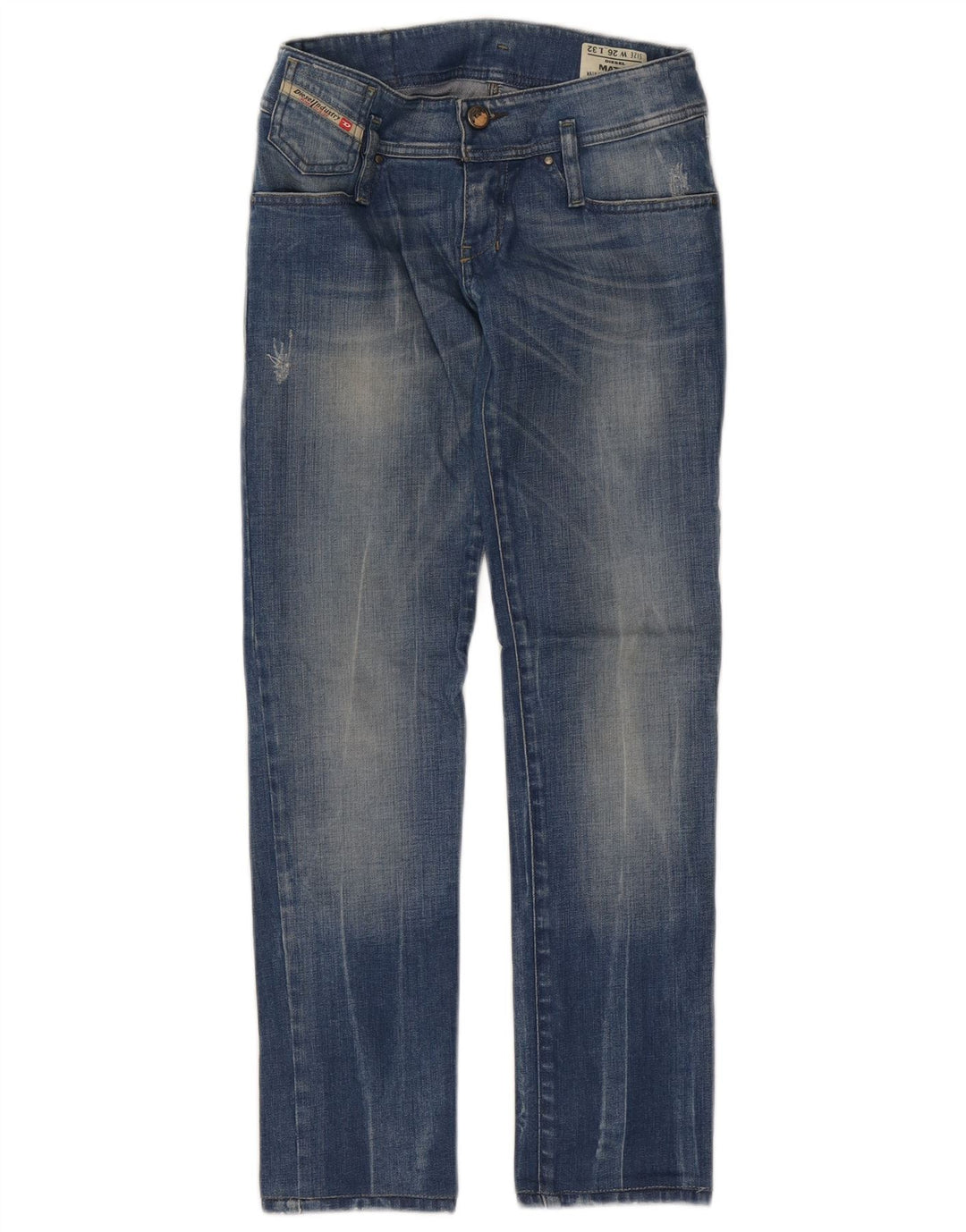 DIESEL Dame Matic Distressed Straight Jeans W26 L28 Blå Bomuld