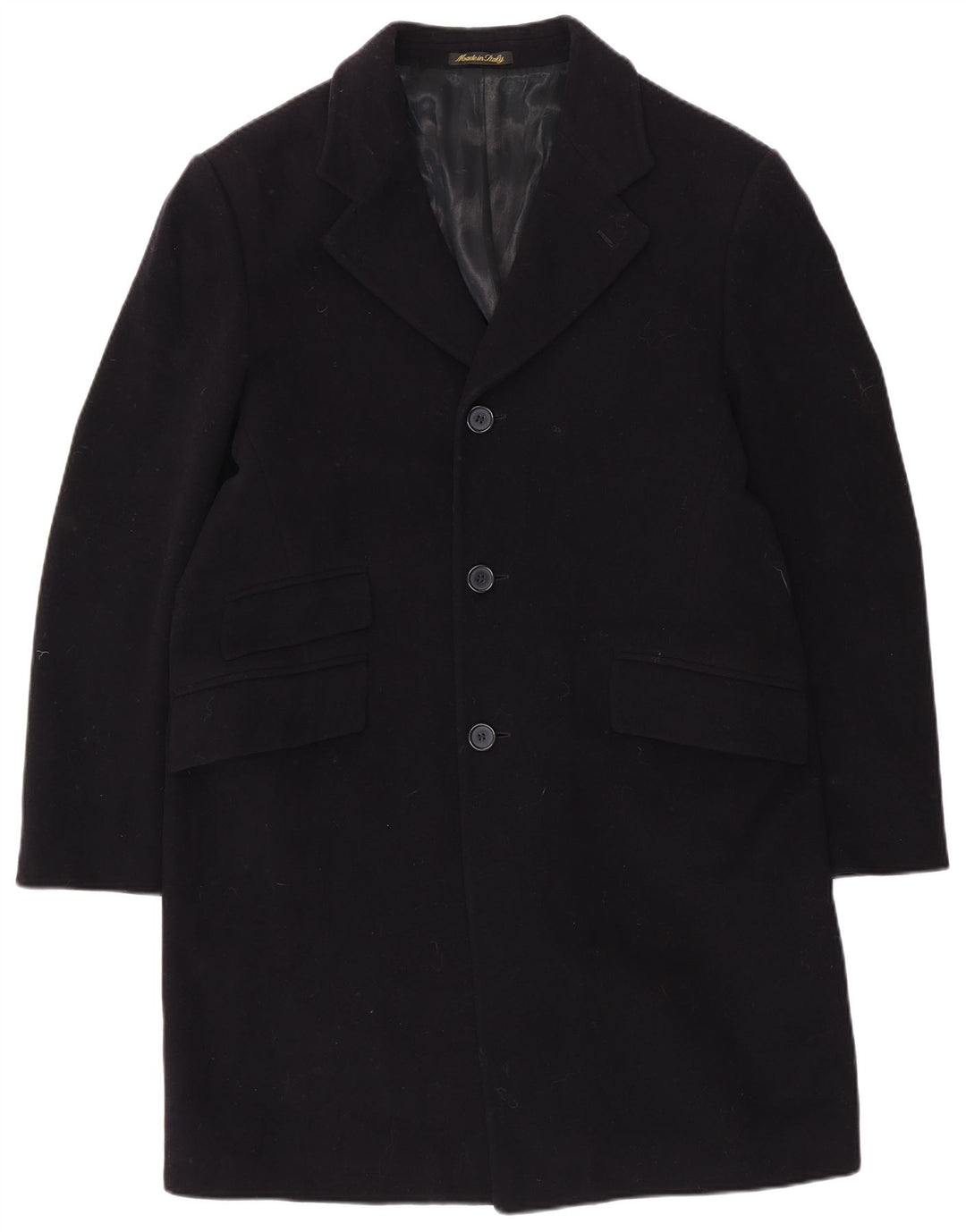 VINTAGE Herre Overfrakke UK 40 Large Navy Blue Wool