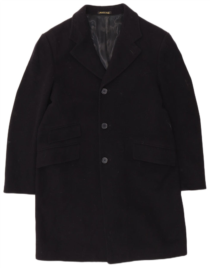 VINTAGE Herre Overfrakke UK 40 Large Navy Blue Wool