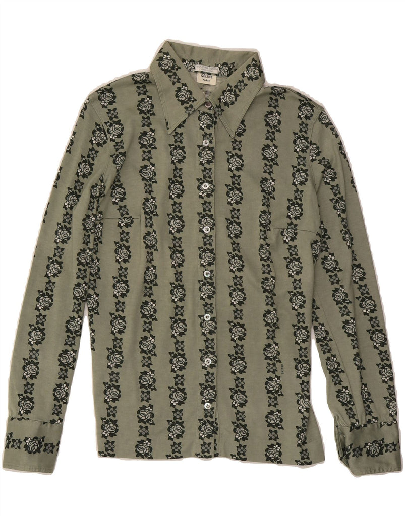 CELINE Womens Shirt IT 42 Medium Khaki Floral Cotton Designer Vintage Celine and Second-Hand Celine from Messina Hembry 