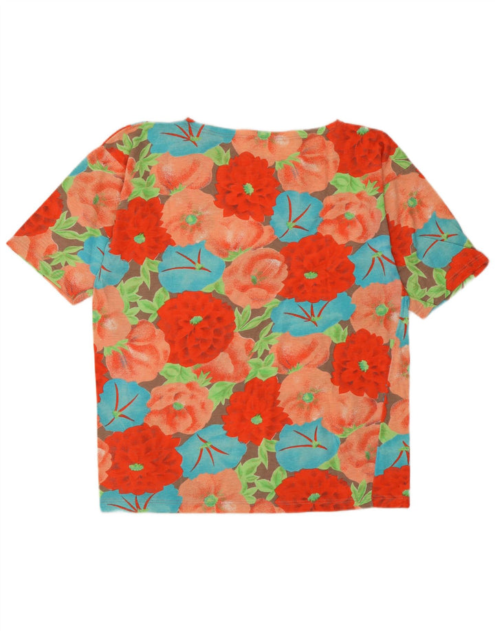 Vintage Kvinders Grafisk T-Shirt Top UK 14 Medium Multicolored Floral