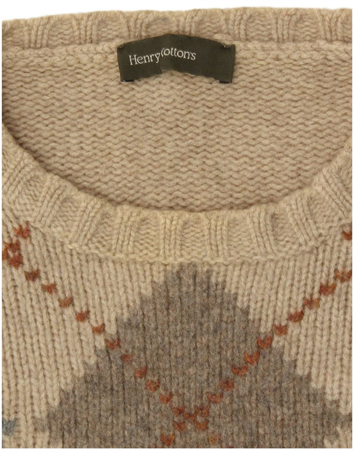 Henry Cottons Herre Crew Neck Jumper Sweater Medium Beige Argyle/Diamond