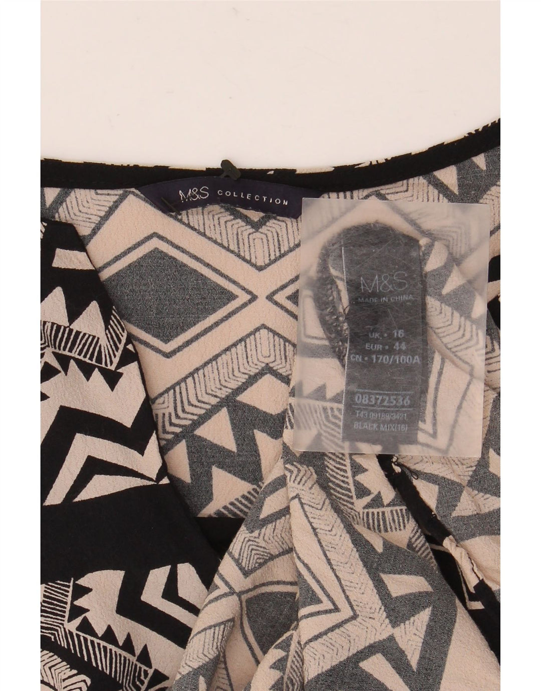 Marks & Spencer Damebluse Top UK 16 Stor sort geometrisk viskose