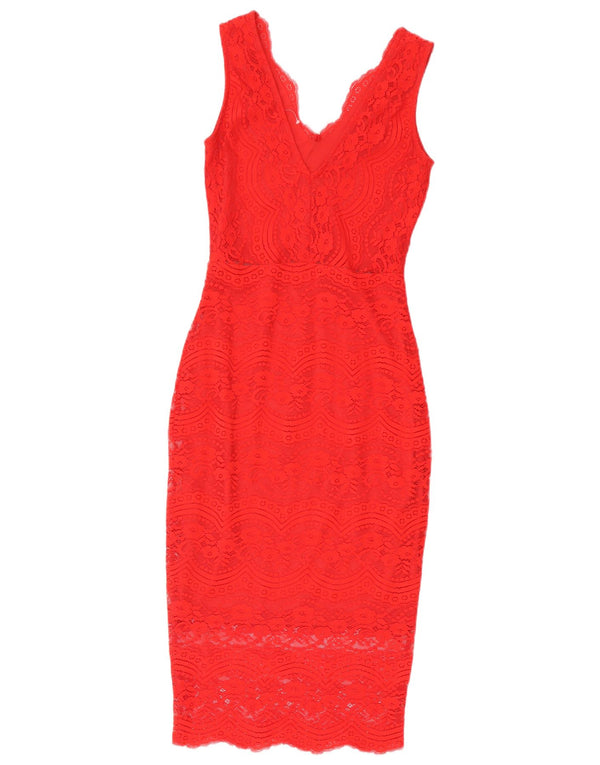 Oasis Dame Ærmeløs Blonde Bodycon Kjole UK 4 XS Rød Polyamid