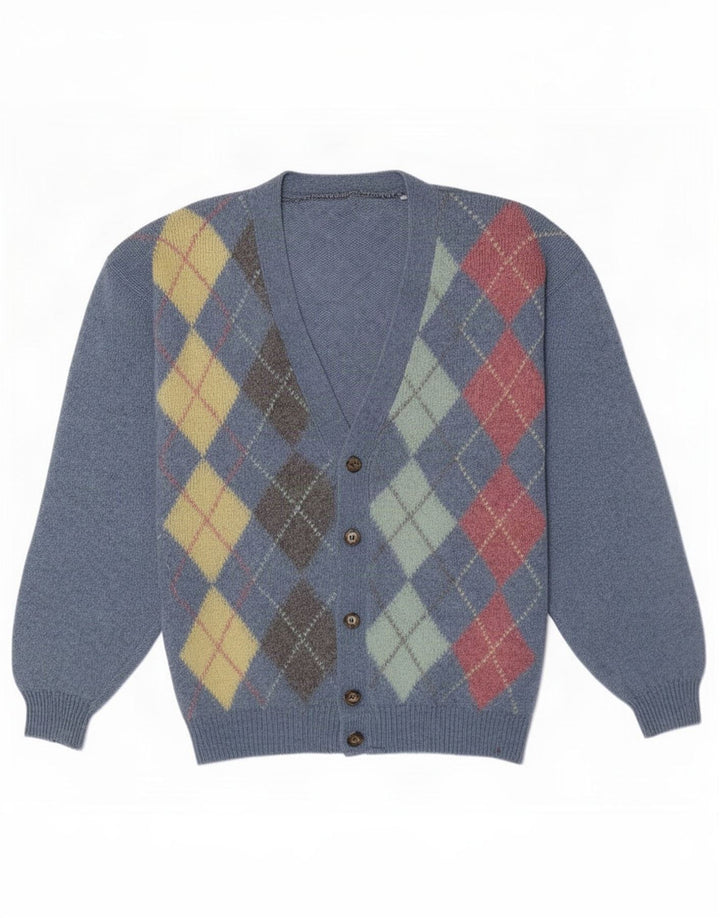 Vintage herre cardigan sweater Large Blue Argyle/Diamond