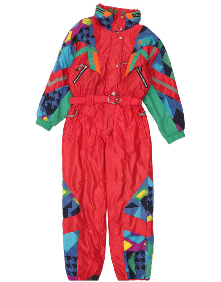 Fila Dame Hætte Ski Jumpsuit IT 46 Stor Rød Geometrisk Polyamid