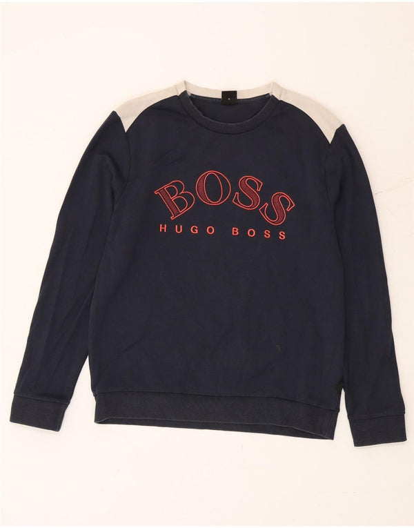 Hugo Boss Graphic Sweatshirt Jumper UK 18 XL Navy Blue Colourblock