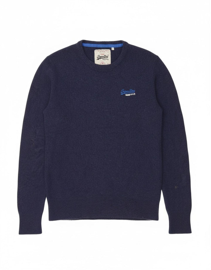 Superdry sweater med rund hals til mænd mellem marineblå uld