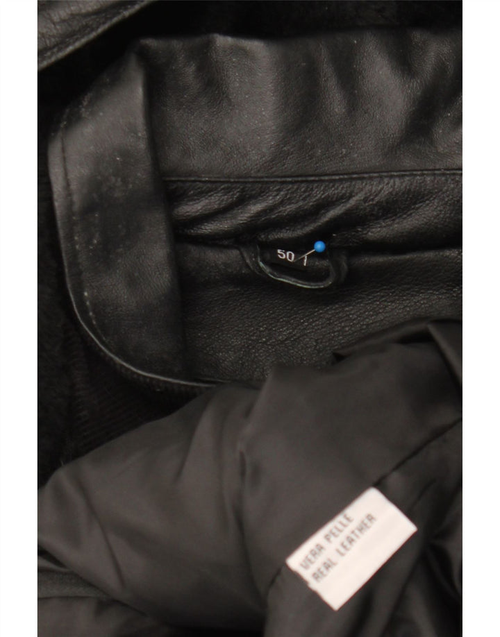 Vintage læderjakke med hætte til mænd IT 50 Stor sort læder