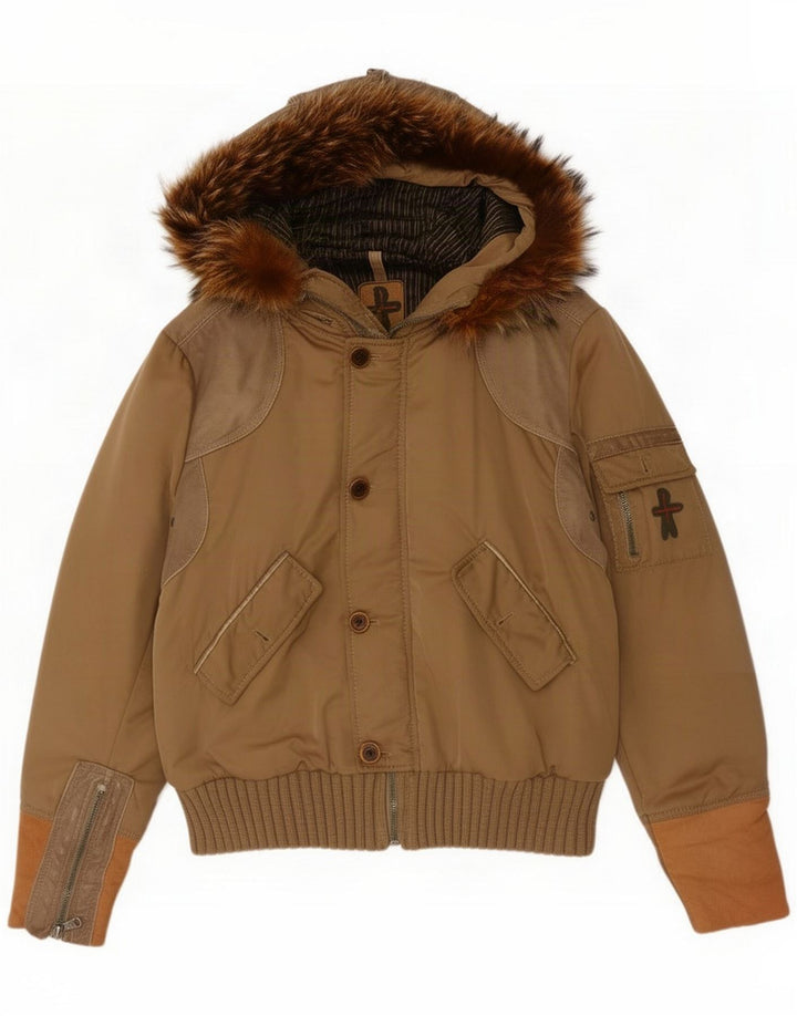 Vintage Herre Hooded Bomber Jacket UK 40 Large Brown