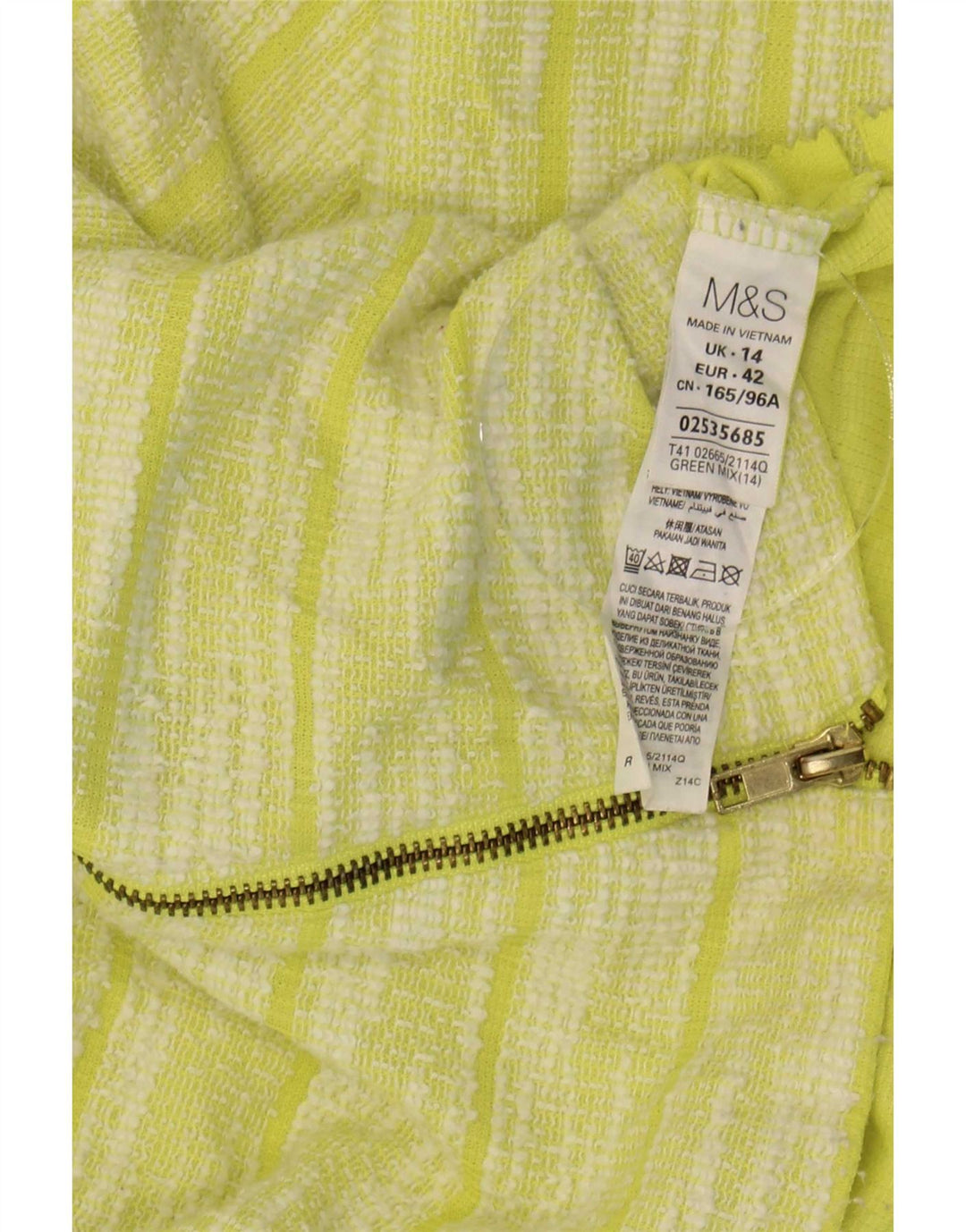 Marks & Spencer Dame Top 3/4 ærmet UK 14 Stor grøn stribet polyester