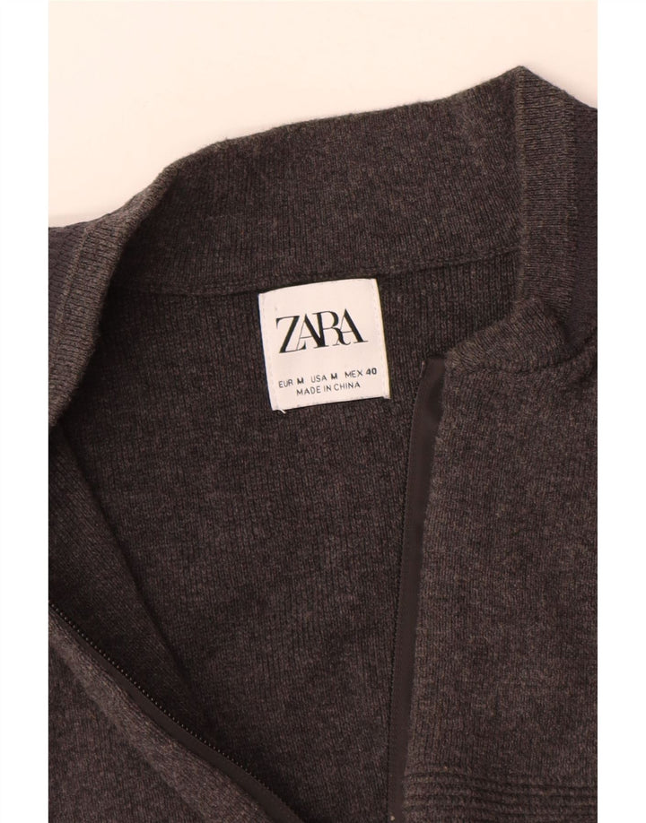 Zara Herre cardigan sweater med fuld lynlås mellemgrå bomuld