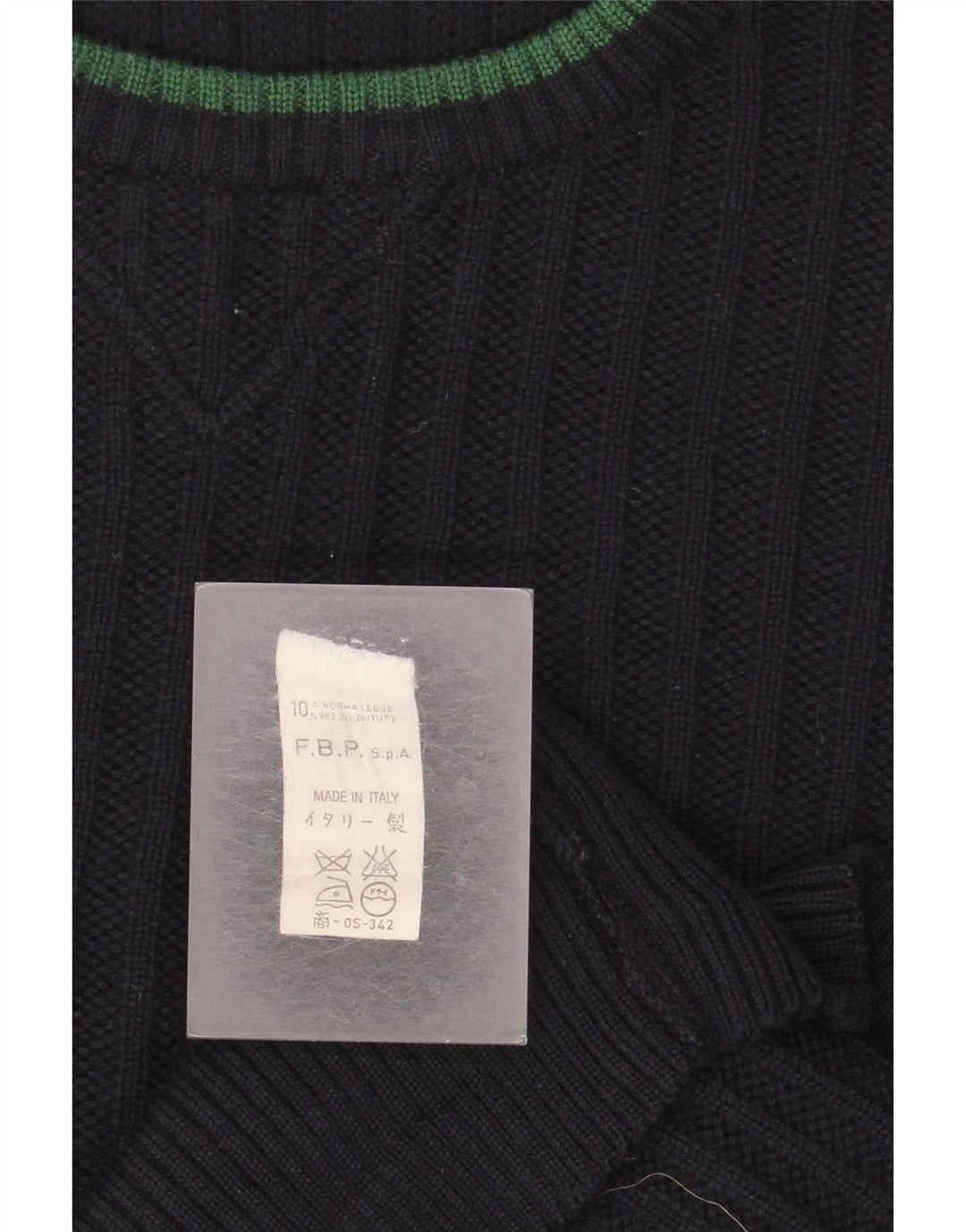 VINTAGE Herre grafisk rund hals sweater XL marineblå uld