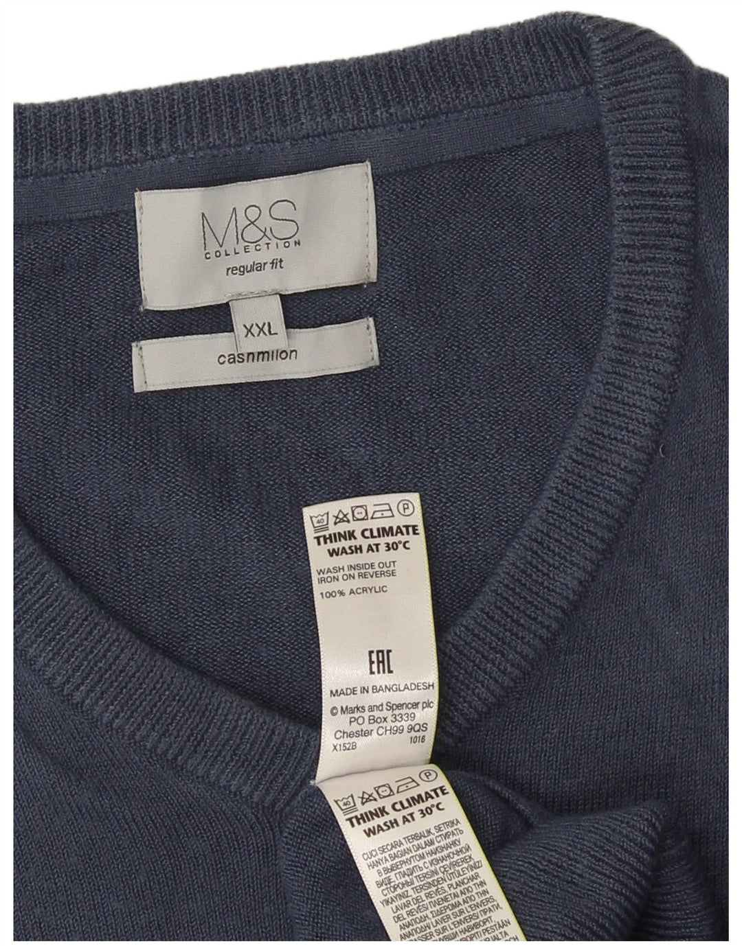 Marks & Spencer Herre Regular Fit V-hals sweater 2XL marineblå