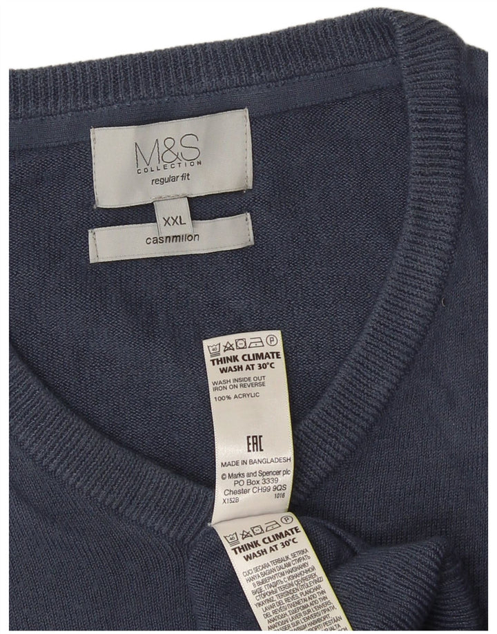 Marks & Spencer Herre Regular Fit V-hals sweater 2XL marineblå