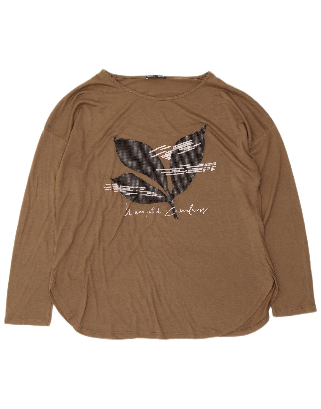 Zara Dame Grafisk Top Langærmet UK 14 Medium Brun