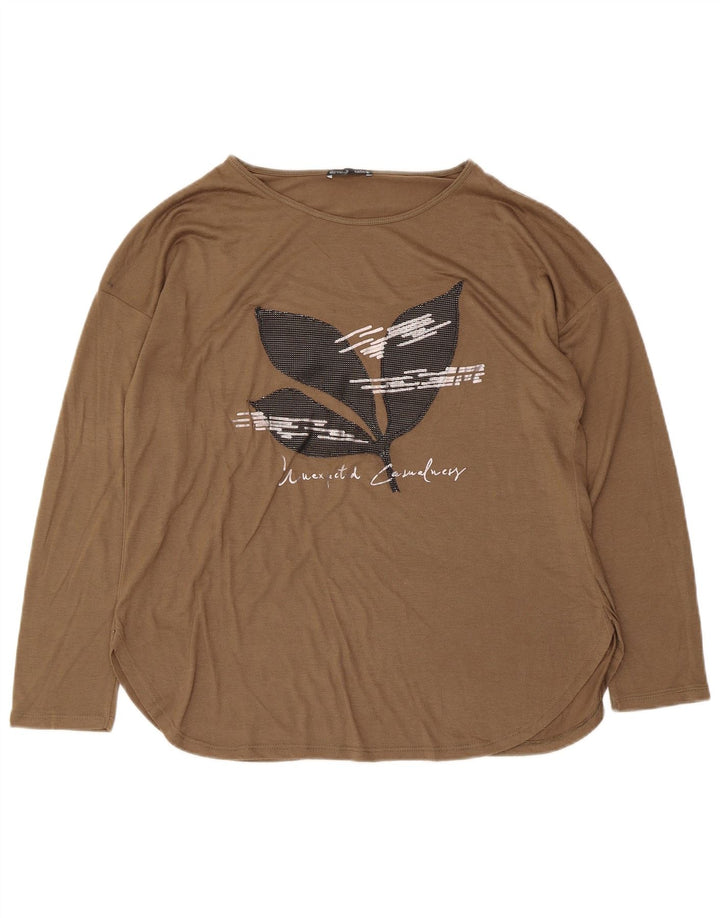 Zara Dame Grafisk Top Langærmet UK 14 Medium Brun