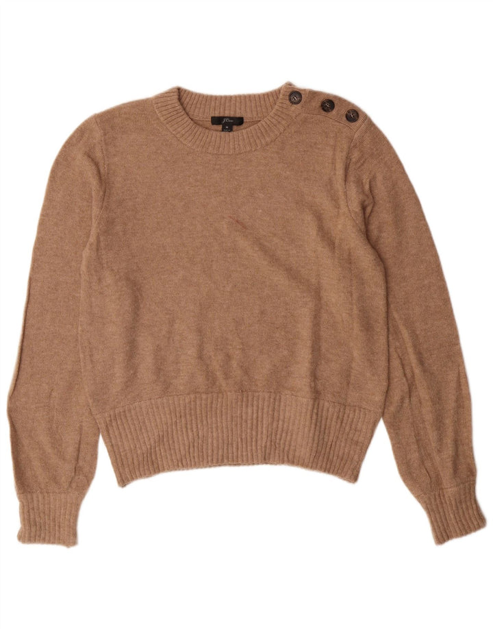 J. CREW Sweater med rund hals til kvinder UK 14 Medium Brun Nylon