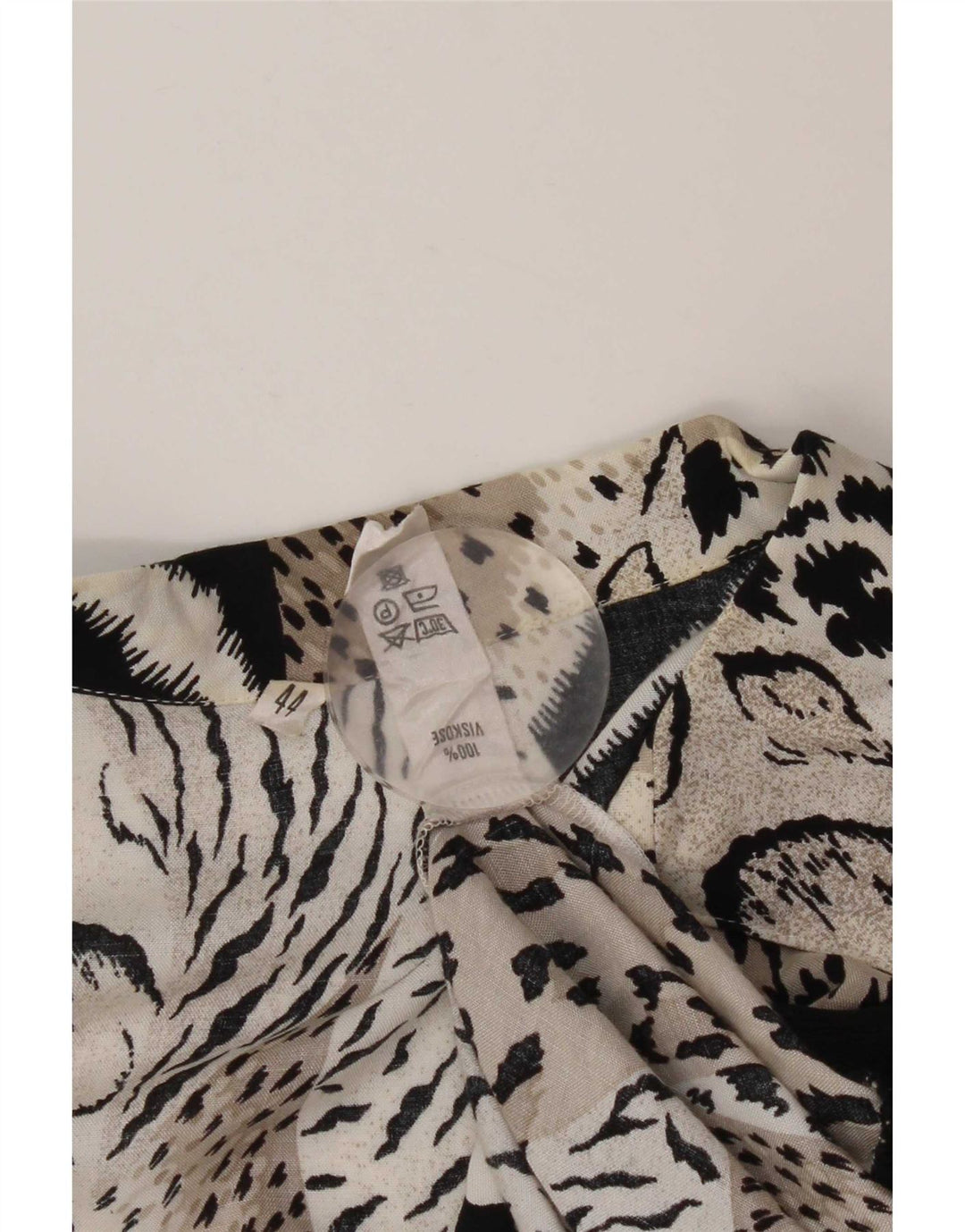Vintage Dame Langærmet Bluse Top IT 44 Medium Black Animal Print