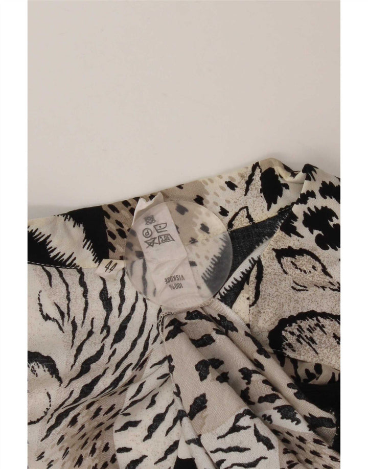 Vintage Dame Langærmet Bluse Top IT 44 Medium Black Animal Print