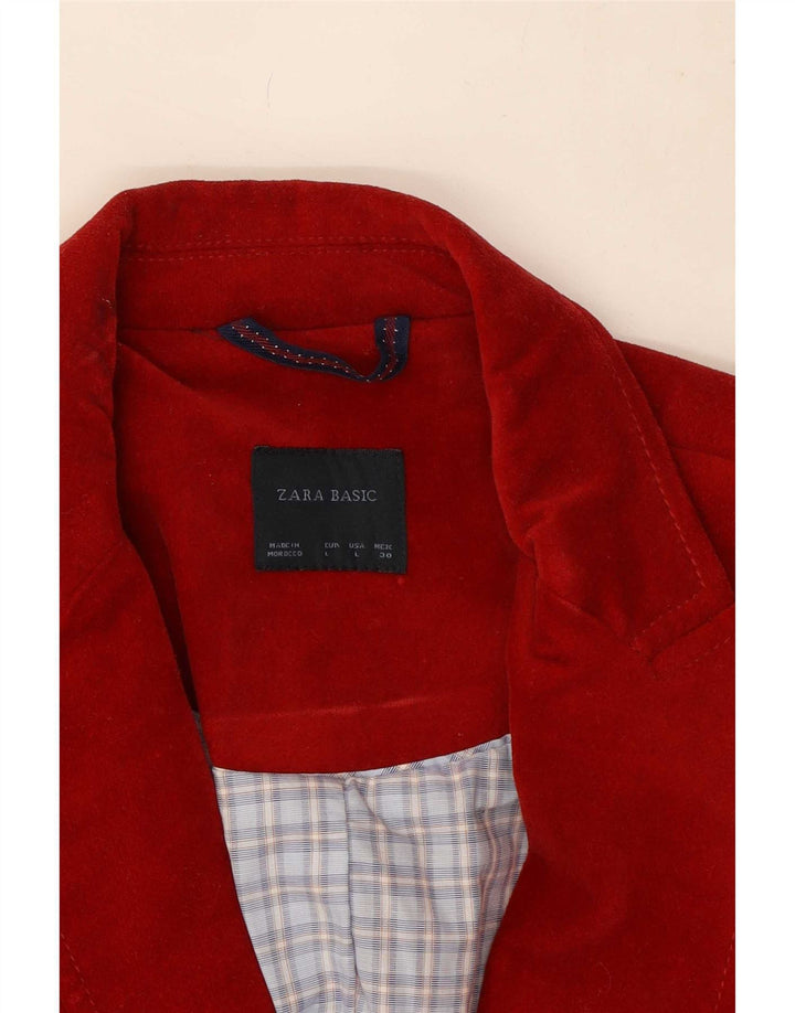 Zara Dame 1 Knap Velvet Blazer Jacket UK 14 Stor Rød Bomuld
