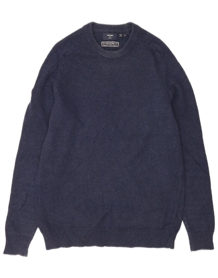 Superdry Herre sweater med rund hals, stor marineblå lammeuld