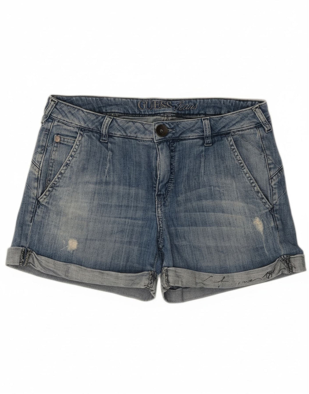 Guess Womens Distressed Denim Shorts W28 Medium Blue Cotton