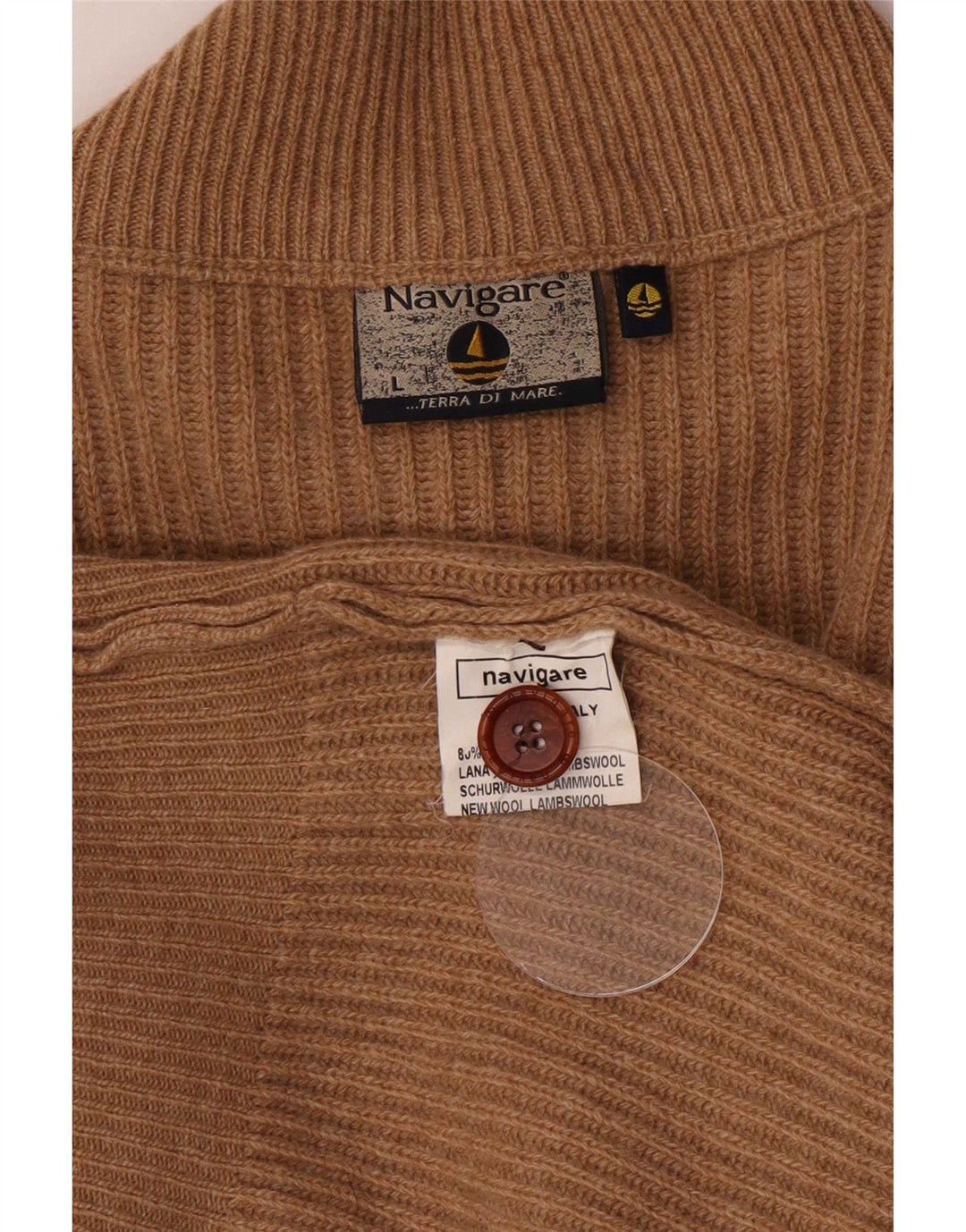 Navigare Cardigan sweater til mænd, stor beige lammeuld