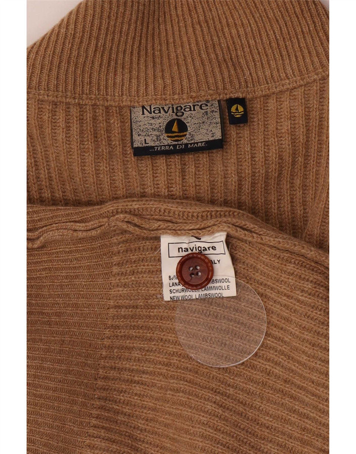 Navigare Cardigan sweater til mænd, stor beige lammeuld