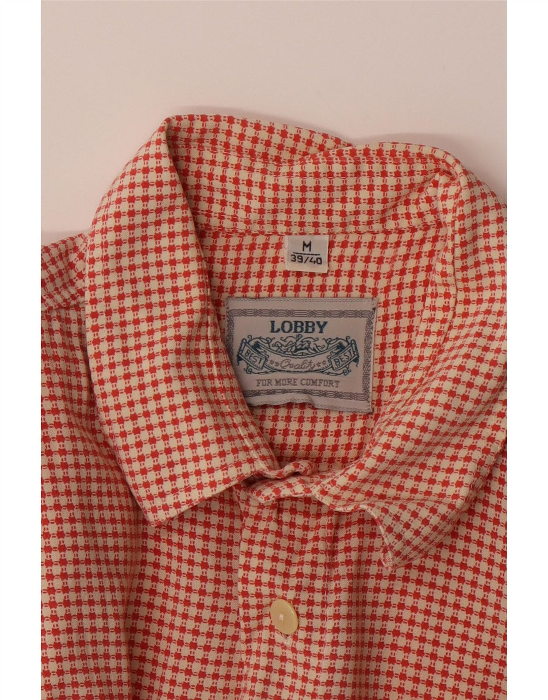 VINTAGE Mens Short Sleeve Shirt Medium Red Houndstooth Vintage Vintage and Second-Hand Vintage from Messina Hembry 