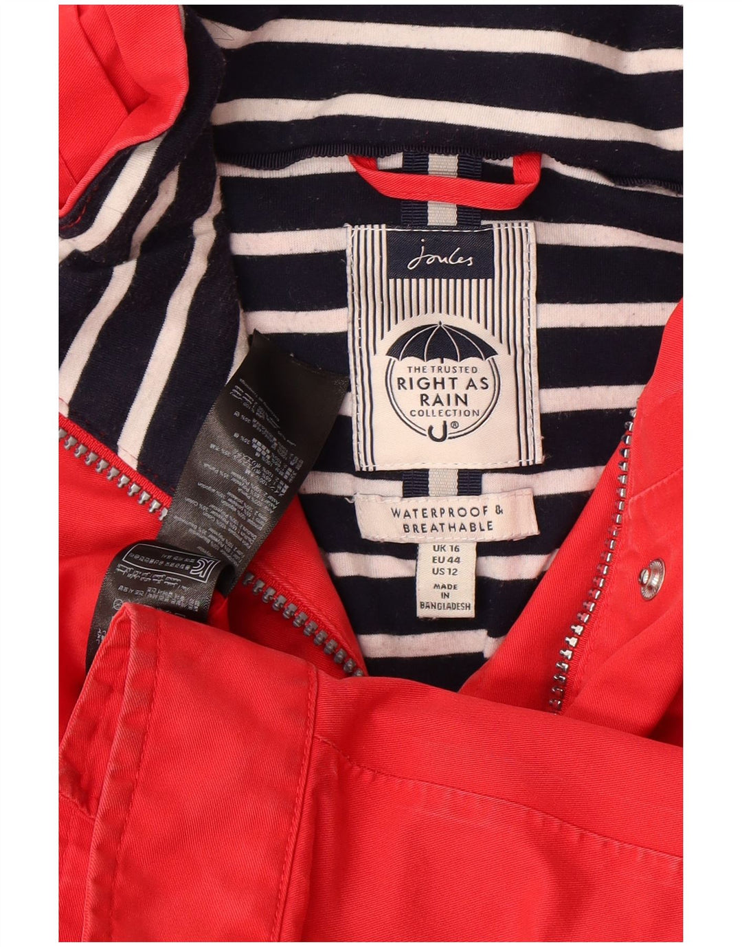 Joules Dame Oversized Vandtæt Jakke UK 16 Large Rød Polyester