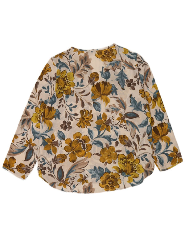 Zara Dame Langærmet Bluse Top UK 16 Large White Floral
